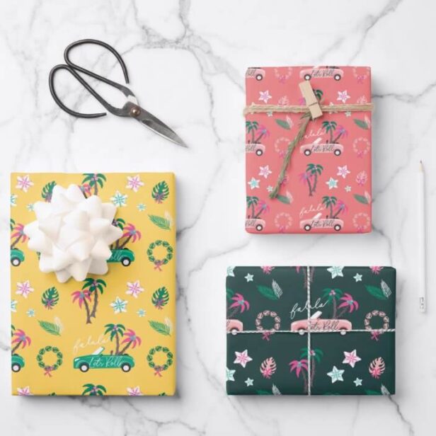 Tropical Christmas Fala Lets Roll Pink Convertible Wrapping Paper Sheets