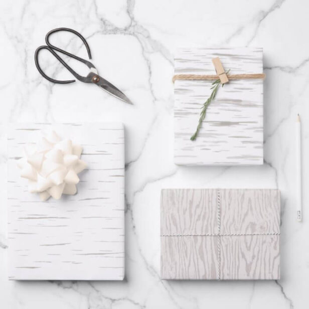 White & Cream Rustic Natural Birch Bark Texture Wrapping Paper Sheets