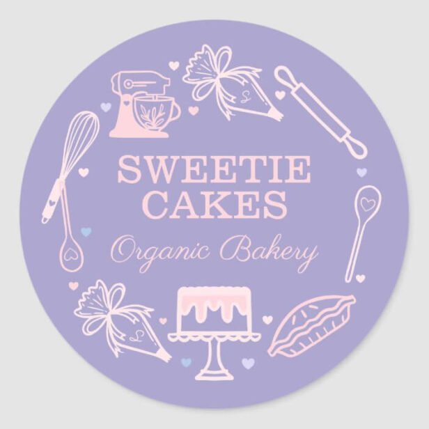 Colorful Baking & Cooking Utensil Purple & Pink Classic Round Sticker