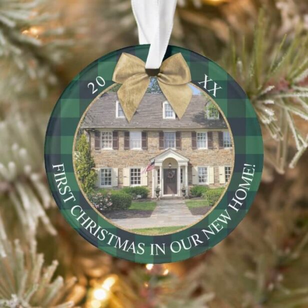 First XMax New Home Green Buffalo Plaid 2 Photo Ornament