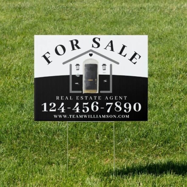 For Sale Real Estate Agent Black Watercolor Door Sign