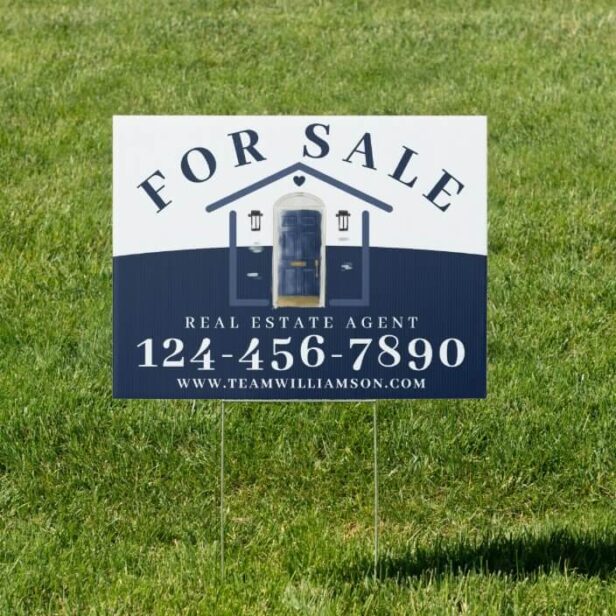 For Sale Real Estate Agent Navy Watercolor Door Sign