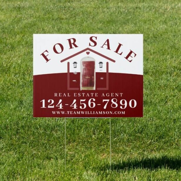 For Sale Real Estate Agent Red Watercolor Door Sign