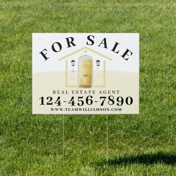 For Sale Real Estate Agent Yellow Watercolor Door Sign