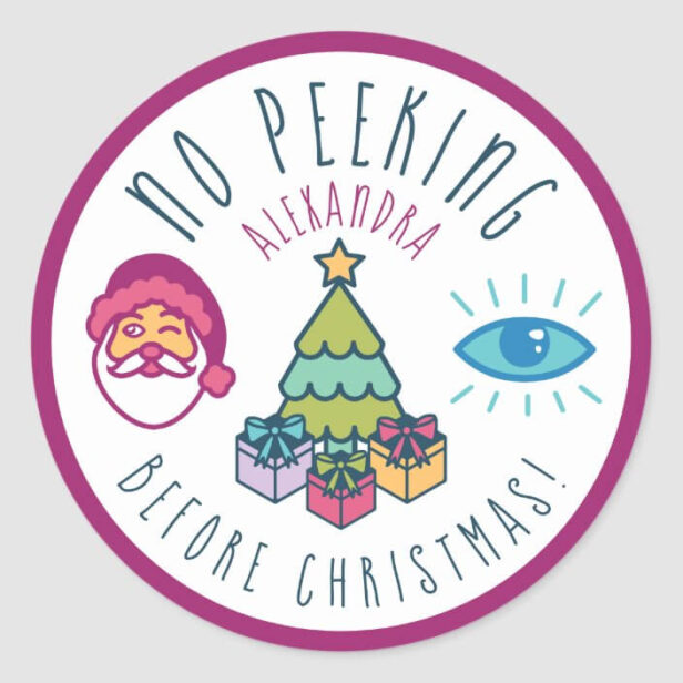 Fun Colourful No Peeking Before Christmas Emoji Classic Round Sticker