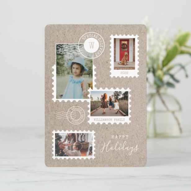 Fun Special Delivery Postage Stamps Photo Collage Holiday Card