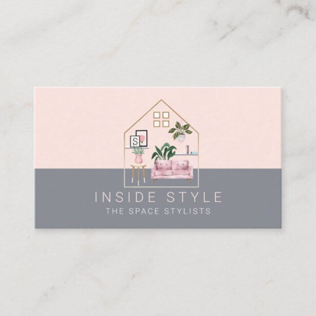 Furniture Decor Stylish Home Staging Pink & Grey Business Card
