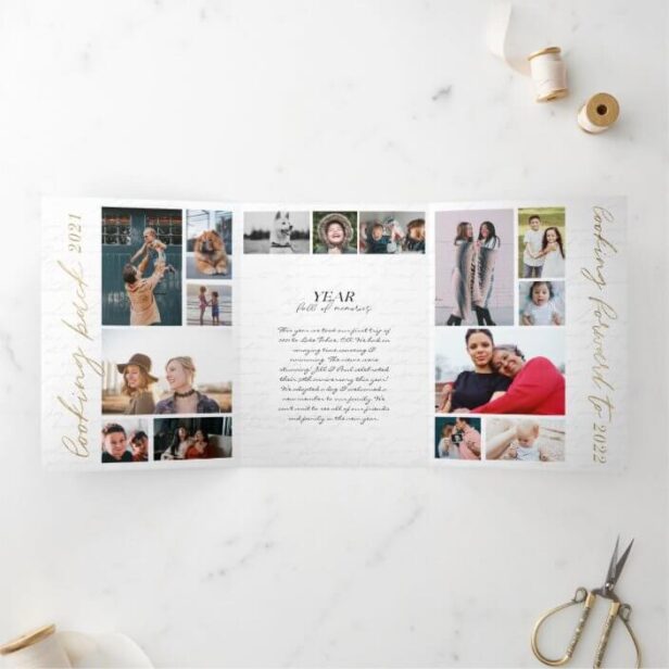 Handwritten Year in Review Letter Scrapbook Photos Tri-Fold Invitation