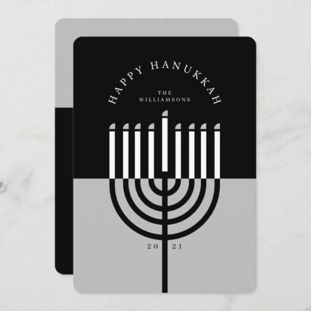 Happy Hanukkah Modern Menorah Candle Black & Grey Holiday Card