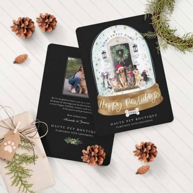 Happy Pawlidays Dogs Pet Care Business Black Door Holiday Card