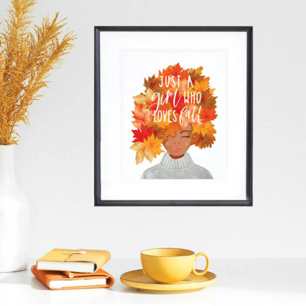 Just A Girl Who Loves Fall Watercolor Fall African American Beauty Poster
