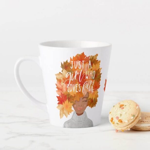 Just A Girl Who Loves Fall Watercolor African American Fall Beauty Latte Mug