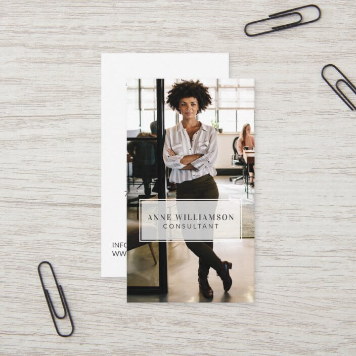 Minimal & Professional White Frame Business Photo Vertical Business Card