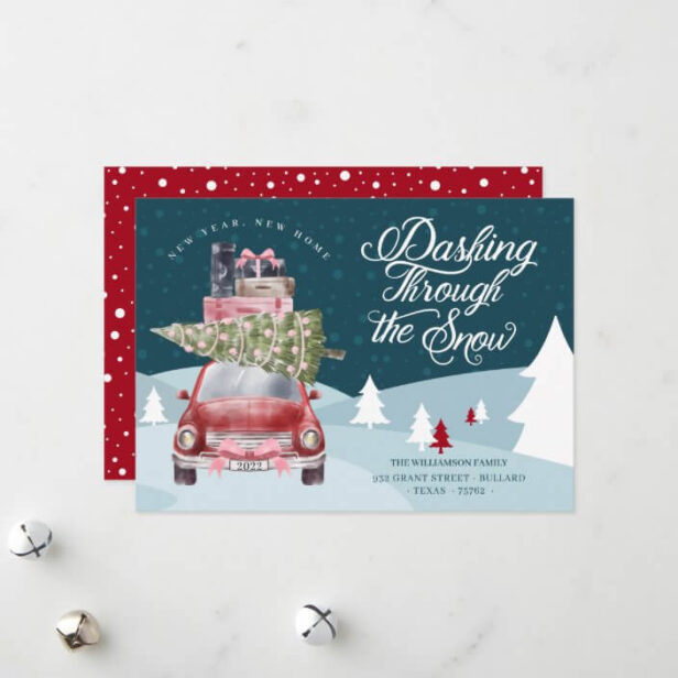 New Year New Home Snowy Red Retro Watercolor Holiday Card