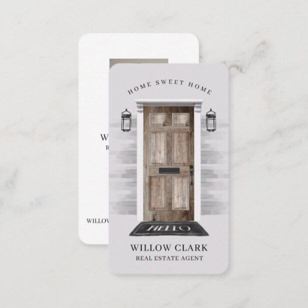 Rustic Country Wooden Door Real Estate Agent Business Card
