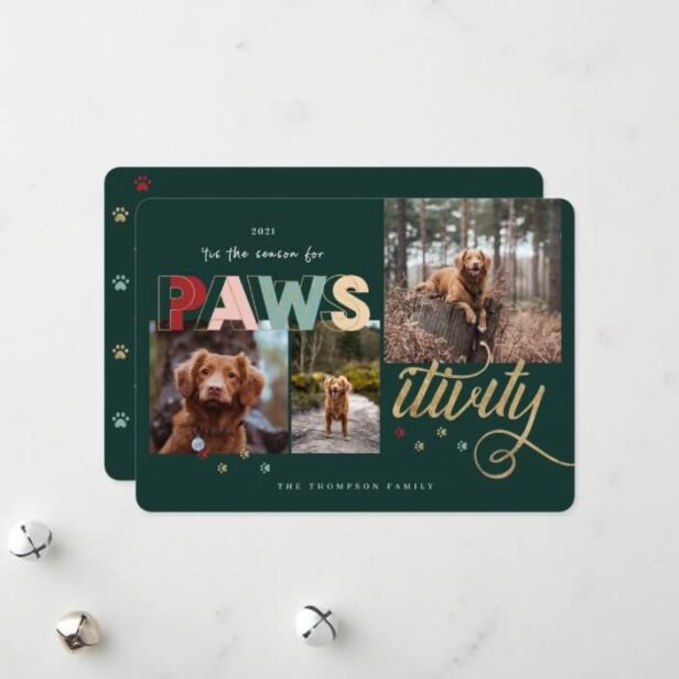Season For Pawsitivity Fun Pet 3 Photo Collage Holiday Card