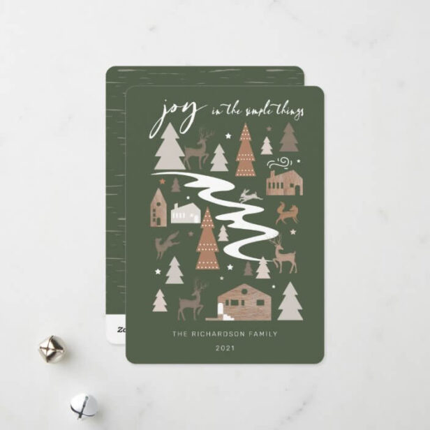 Simple Joy Woodland Animals & Cozy Village Green Photo Holiday Card