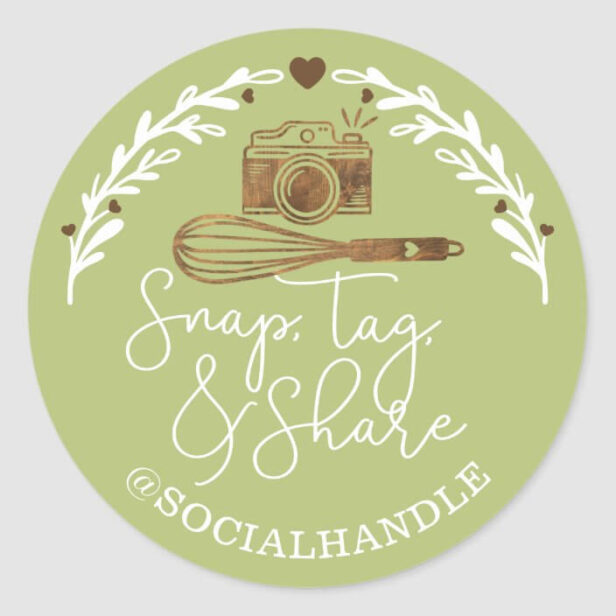 Snap,Tag, Share Social Media Camera & Bakery Whisk Classic Round Sticker