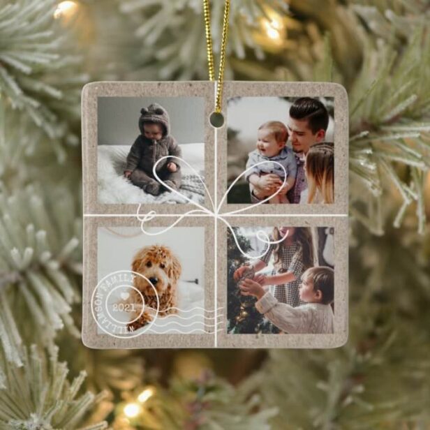 Special Delivery Christmas 4 Photos Postage Parcel Ceramic Ornament