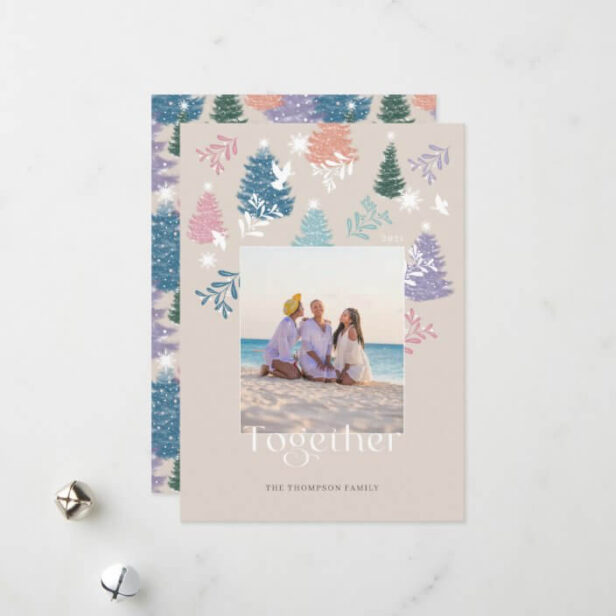Together Pastel Christmas Tree Forest Family Photo Cream Holiday Card