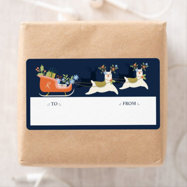 Fa La La Christmas Llama Reindeers & Sleigh Gifts Label