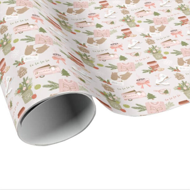 A Few of My Favourite Christmas Things Monogram Blush Pink Wrapping Paper