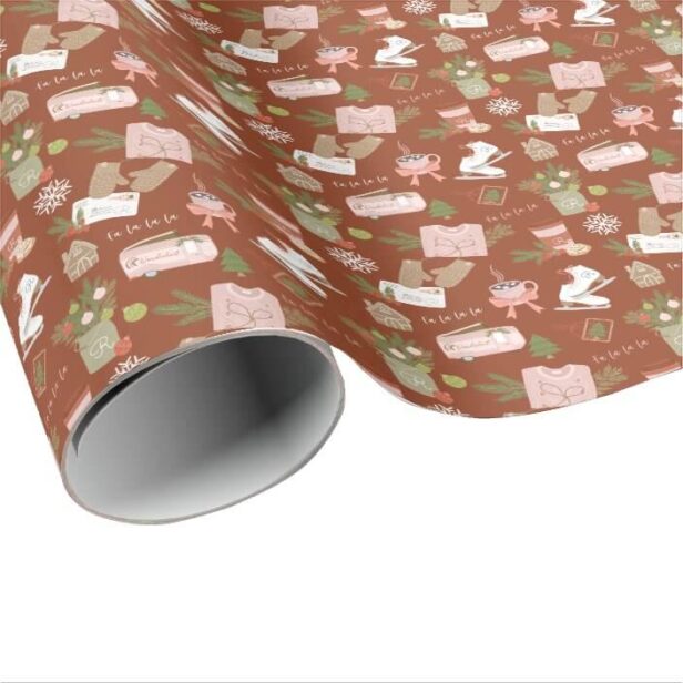 A Few of My Favourite Christmas Things Monogram Terracotta Red Wrapping Paper