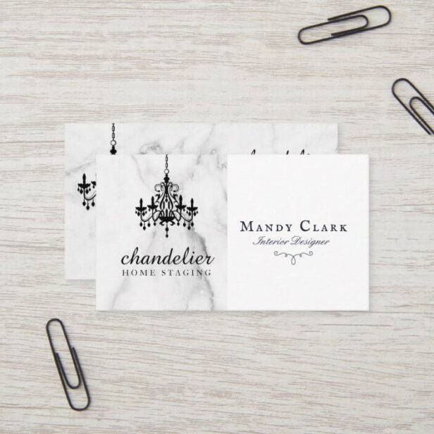 Chic Antique Black Chandelier Marble & White Business Card