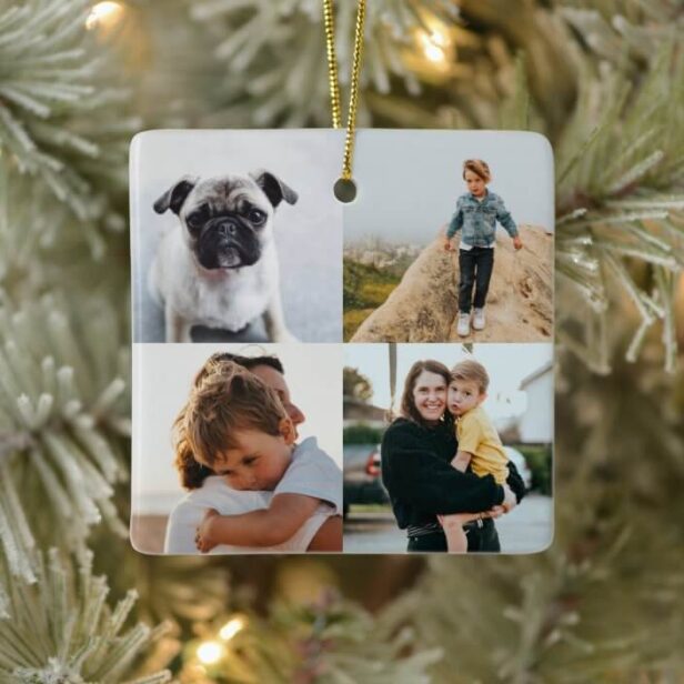 Eight Photo Square Collage Minimal Family Photo Ceramic Ornament