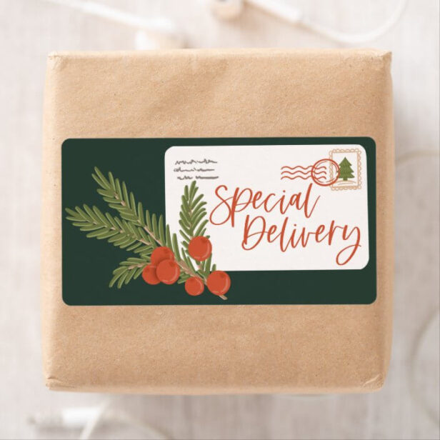 Festive Special Delivery Postage Envelope Label