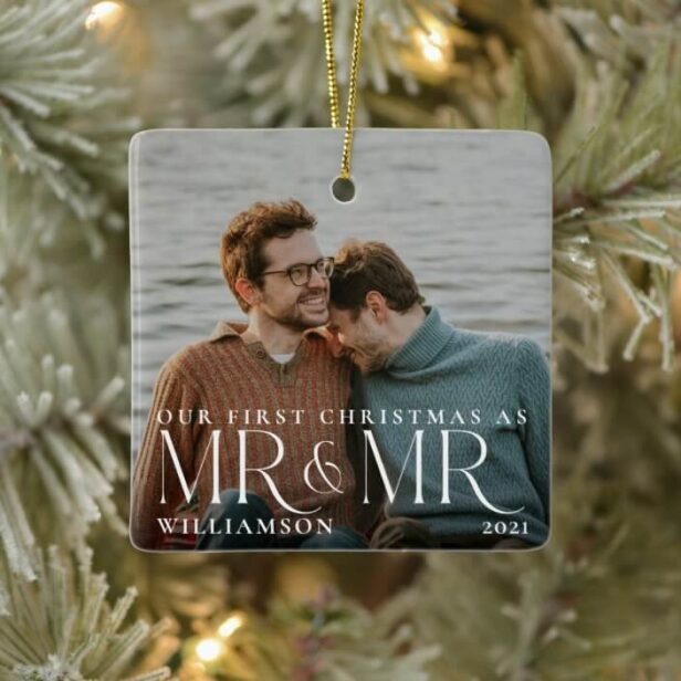 First Christmas As Mr & Mr Modern Couple Photo Ceramic Ornament