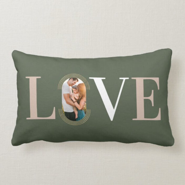 Love Joy Modern Type Geometric Family Photo Green Lumbar Pillow