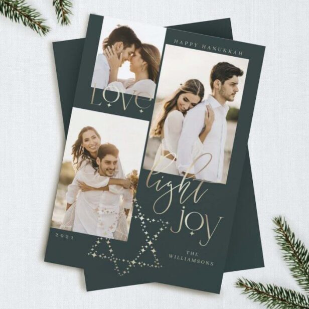 Love Light Joy Star David Hanukkah Photo Collage Holiday Card
