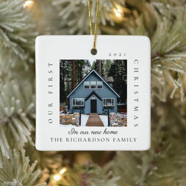 Minimal First Christmas In Our New Home 2 Photo White Ceramic Ornament