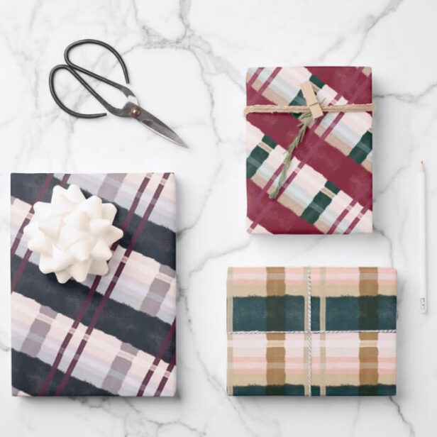 Modern Abstract Watercolor Festive Plaid Pattern Wrapping Paper Sheets