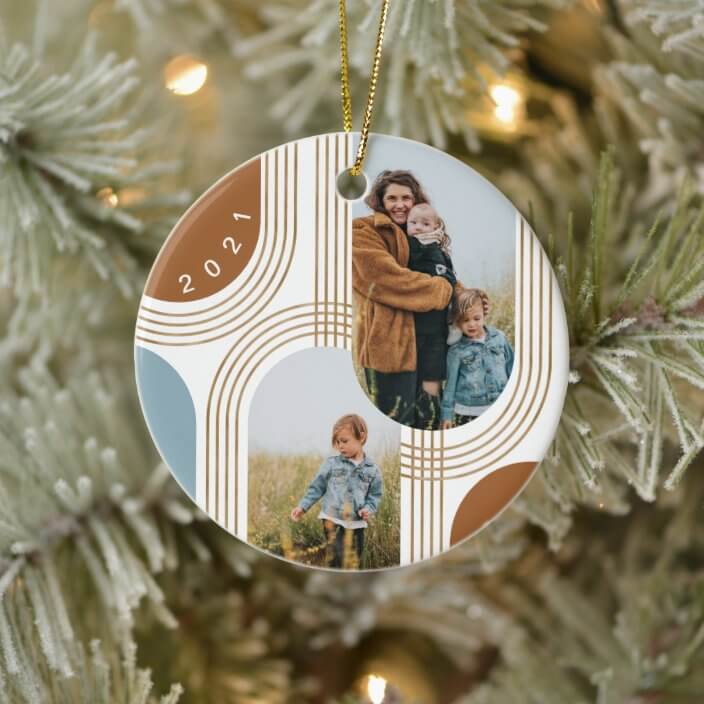 Modern Geometric Concentric Golden Arches 2 Photo White Ceramic Ornament