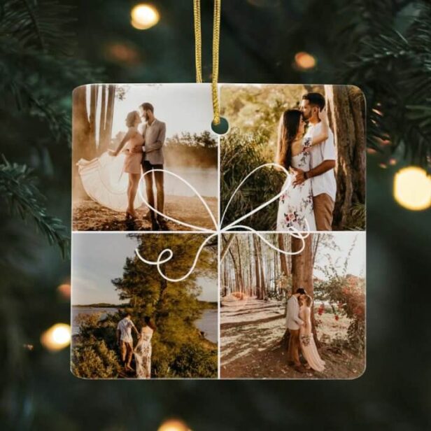 Special Delivery Parcel 4 Photo Collage Engagement Ceramic Ornament