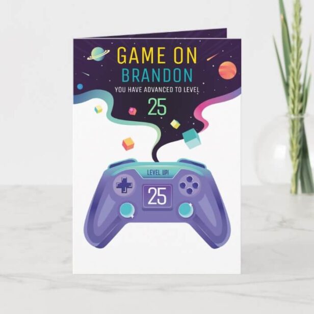 Video Gamer Level Up Personalized Birthday Age Card