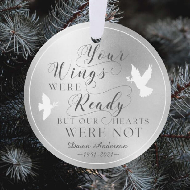 Your Wings Were Ready Photo Memorial Keepsake Dove Silver Ornament