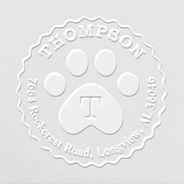Animal Pet Paw Print Crest Family Monogram Address Embosser