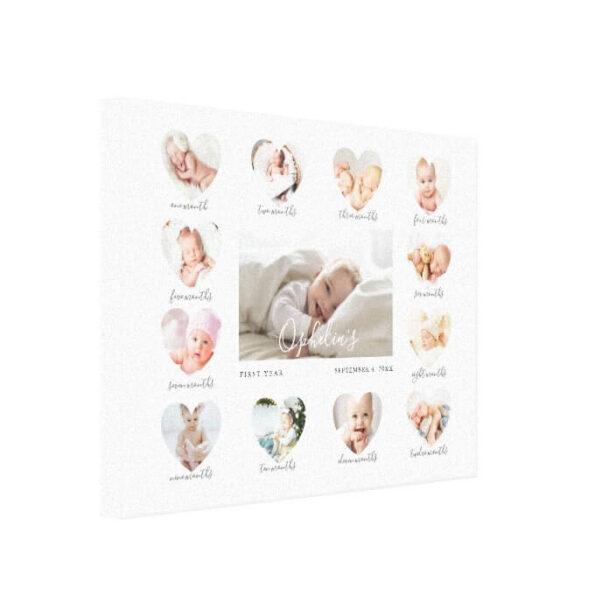 Baby's First Year Heart Photo Keepsake Collage Canvas Print