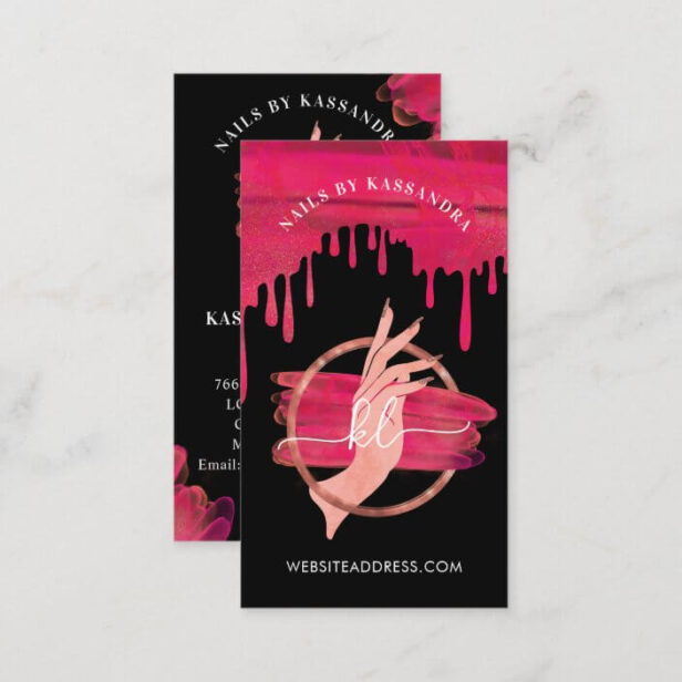 Black Pink Nail Art Manicure Salon Script Monogram Business Card