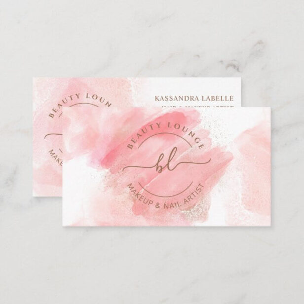Calligraphy Monogram Beauty Logo Pink Watercolor Business Card