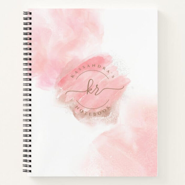 Elegant Blush Pink Watercolor Ink Script Monogram Notebook