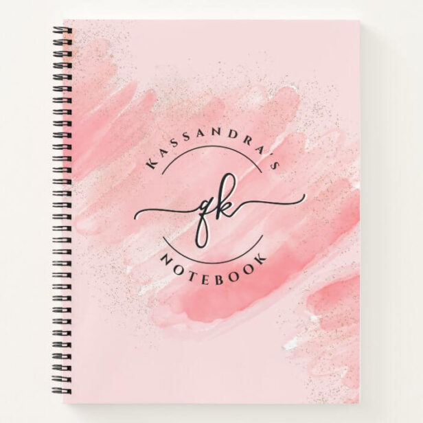 Elegant Chic Pink Watercolor Ink Script Monogram Notebook