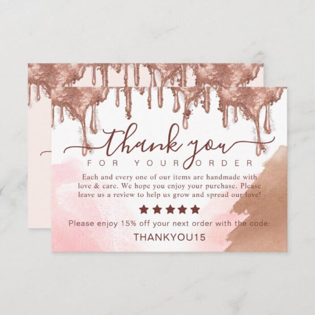 Elegant Thank you for your Order Gold Glitter Drip Please Leave us A Review Card