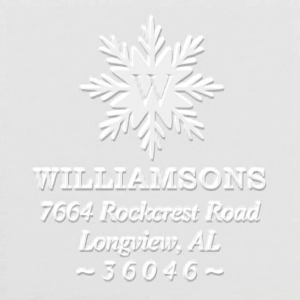 Elegant Winter Monogram Snowflake Family Address Embosser