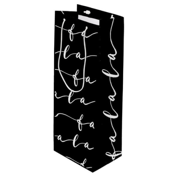 FA LA LA Black & White Calligraphy Christmas Carol Wine Black Gift Bag