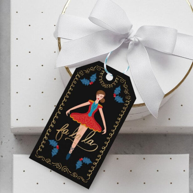 Fa La Christmas Nutcracker Ballet Dancer To & From Black Gift Tags