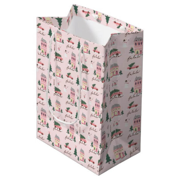 Fa La Home For The Holidays Town & Pink Retro Van Medium Pink Gift Bag